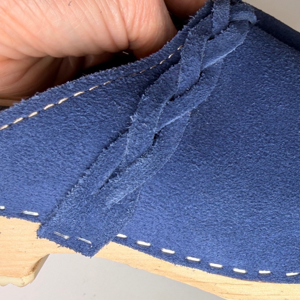 Cape Clogs Navy Blue Suede Swedish Wood Clog Mules 38 Scandinavian Minimalist - Picture 10 of 12